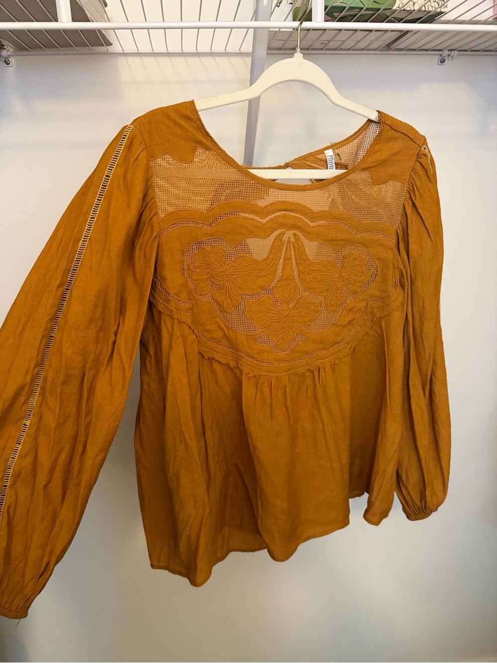 Boho Embroidered Peasant Blouse - Mustard Long sleeve Fall Top from Boutique